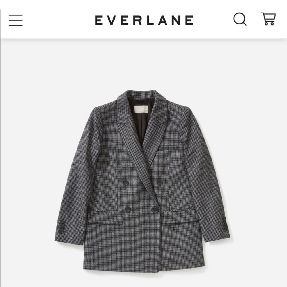 Everlane Grey Houndstooth Oversized Double Breasted Wool Blend blazer